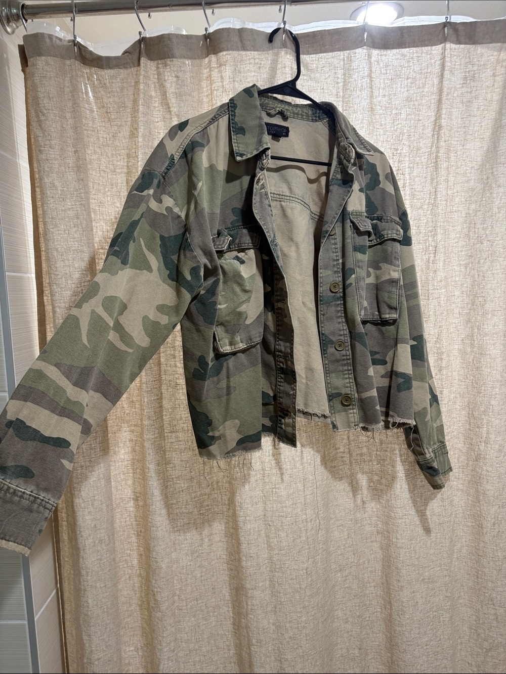 Topshop Camo Military-Style Crop Jacket - Green